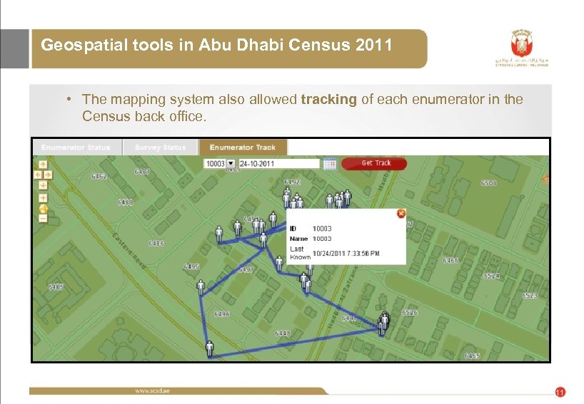 Geospatial tools in Abu Dhabi Census 2011 • The mapping system also allowed tracking