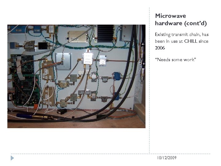 Microwave hardware (cont’d) Existing transmit chain, has been in use at CHILL since 2006