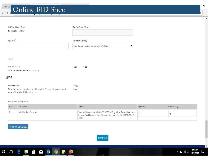 Online BID Sheet 