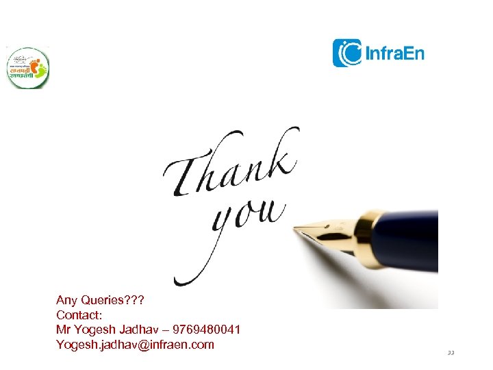 Any Queries? ? ? Contact: Mr Yogesh Jadhav – 9769480041 Yogesh. jadhav@infraen. com 33