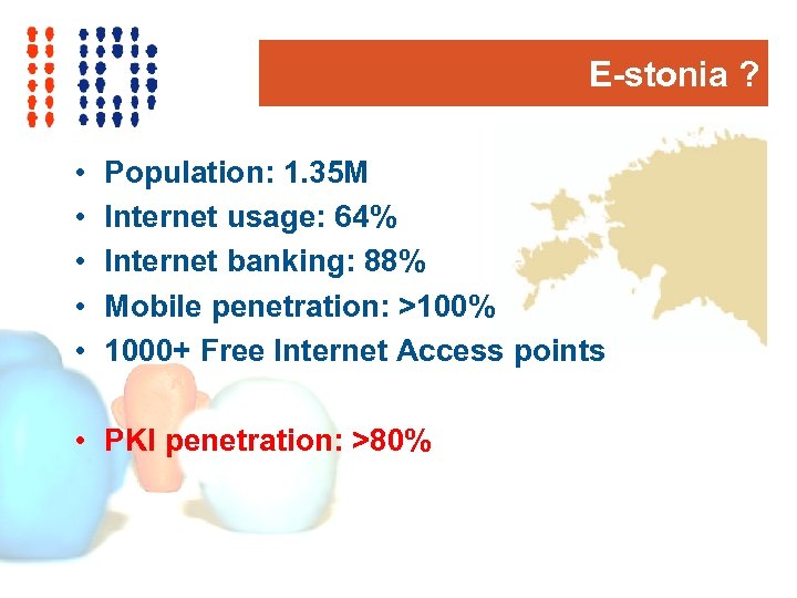 E-stonia ? • • • Population: 1. 35 M Internet usage: 64% Internet banking: