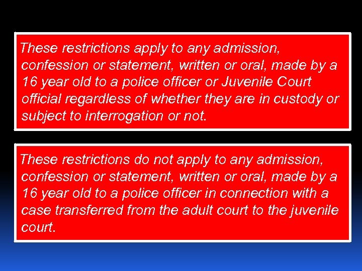 These restrictions apply to any admission, confession or statement, written or oral, made by