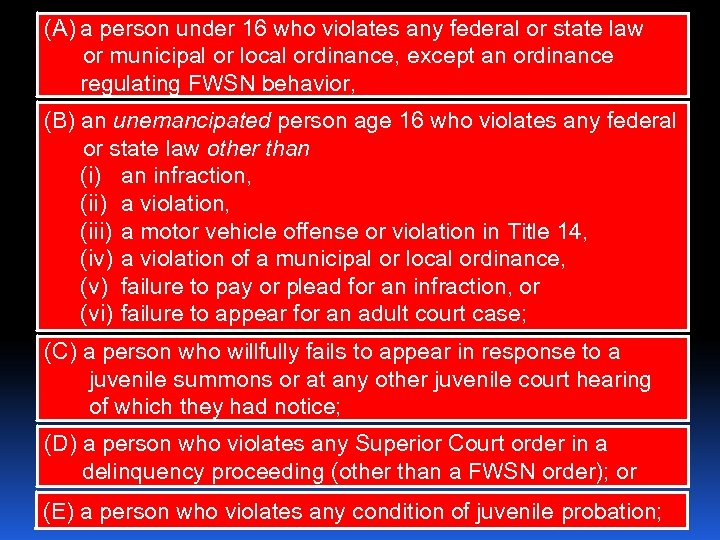 (A) a person under 16 who violates any federal or state law or municipal