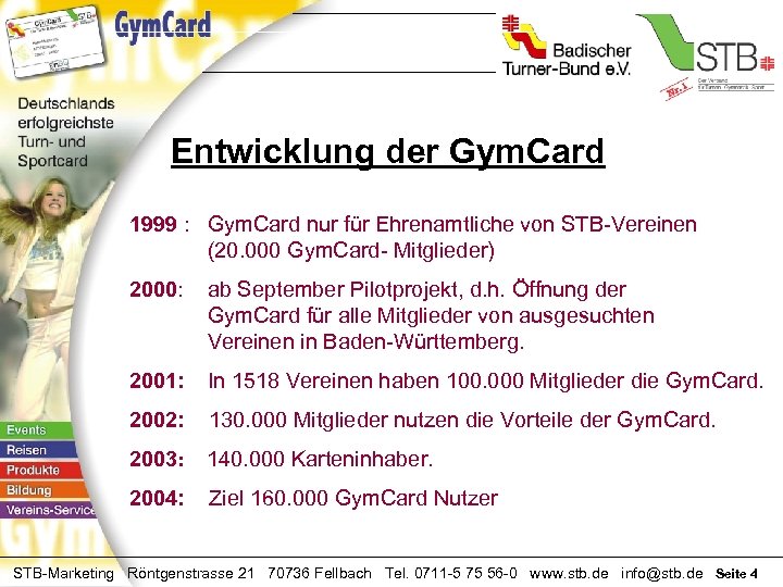 Entwicklung der Gym. Card 1999 : Gym. Card nur für Ehrenamtliche von STB-Vereinen (20.