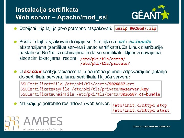 Instalacija sertifikata Web server – Apache/mod_ssl Dobijeni. zip fajl je prvo potrebno raspakovati: Pošto