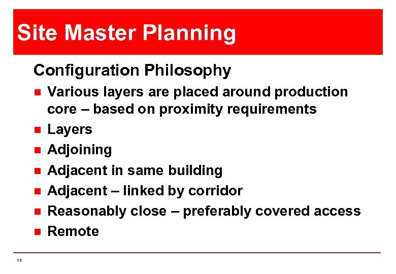 Site Master Planning Configuration Philosophy n n n n 10 Various layers are placed