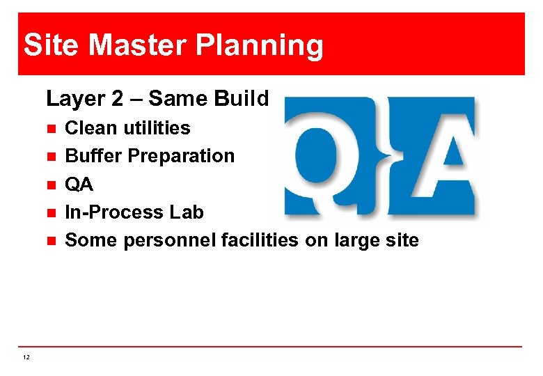 Site Master Planning Layer 2 – Same Building n n n 12 Clean utilities