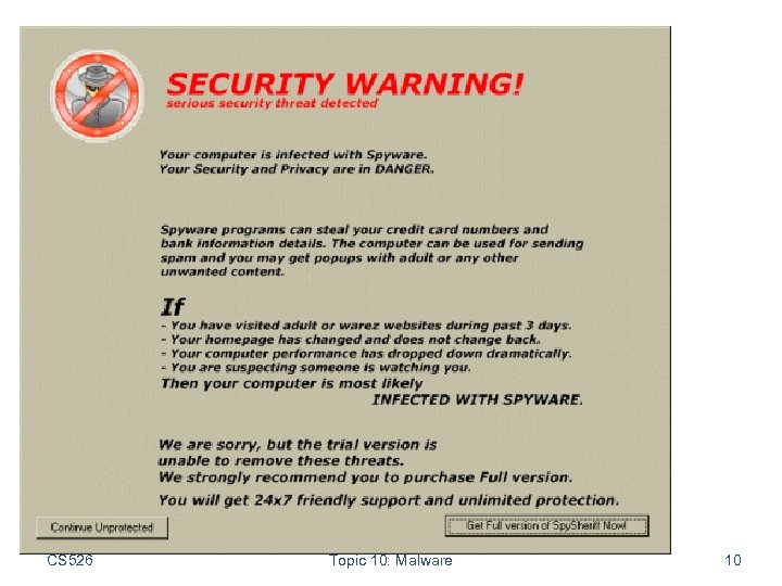 CS 526 Topic 10: Malware 10 