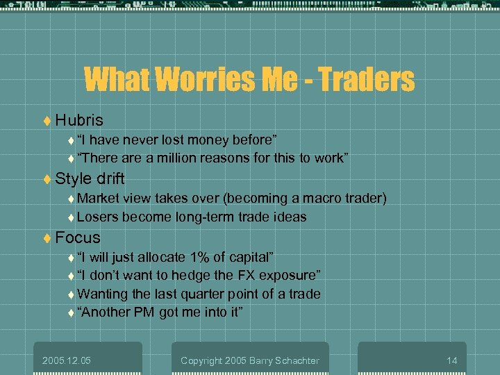 What Worries Me - Traders t Hubris t “I have never lost money before”