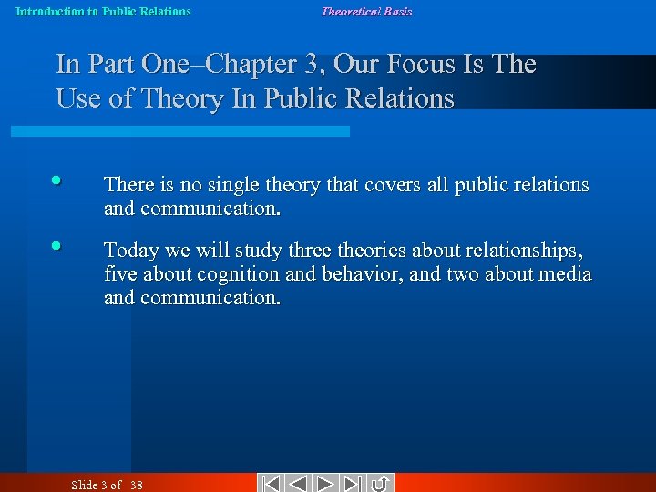 Introduction to Public Relations Theoretical Basis In Part One–Chapter 3, Our Focus Is The