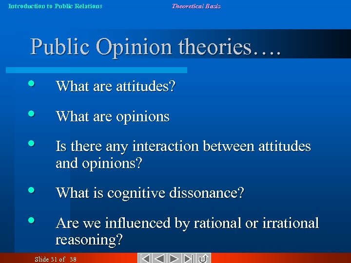 Introduction to Public Relations Theoretical Basis Public Opinion theories…. • • • What are