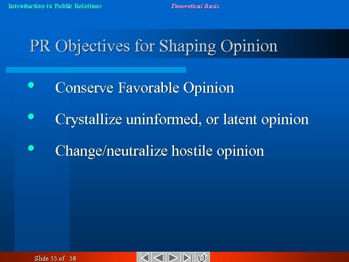 Introduction to Public Relations Theoretical Basis PR Objectives for Shaping Opinion • • •