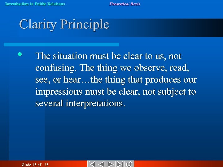 Introduction to Public Relations Theoretical Basis Clarity Principle • The situation must be clear