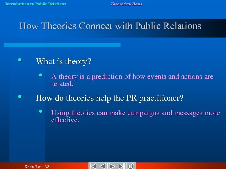 Introduction to Public Relations Theoretical Basis How Theories Connect with Public Relations • What