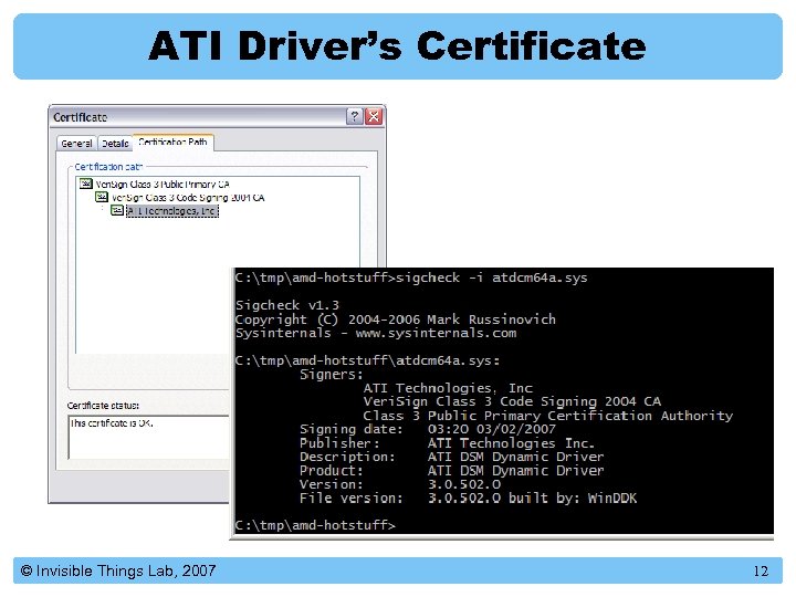 ATI Driver’s Certificate © Invisible Things Lab, 2007 12 