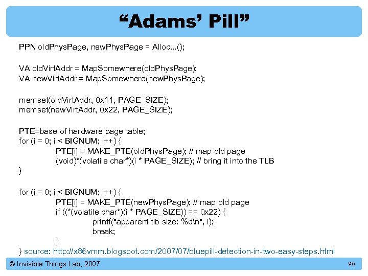 “Adams’ Pill” PPN old. Phys. Page, new. Phys. Page = Alloc. . . ();