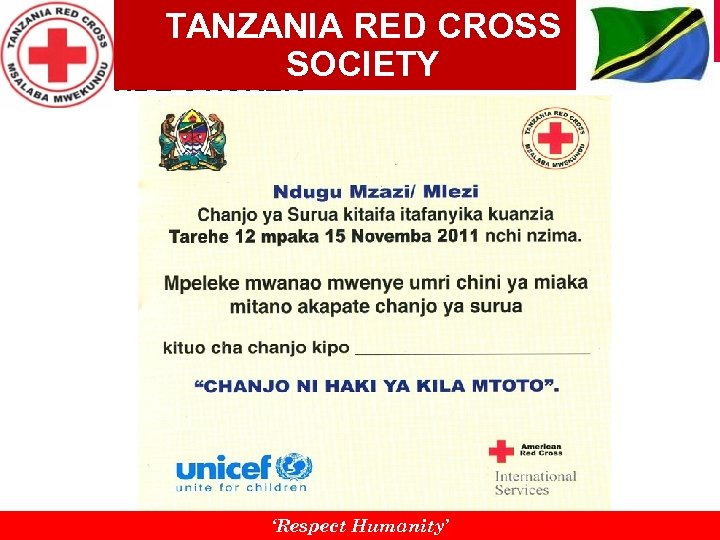TANZANIA RED CROSS SOCIETY REMINDE STICKER ‘Respect Humanity’ 