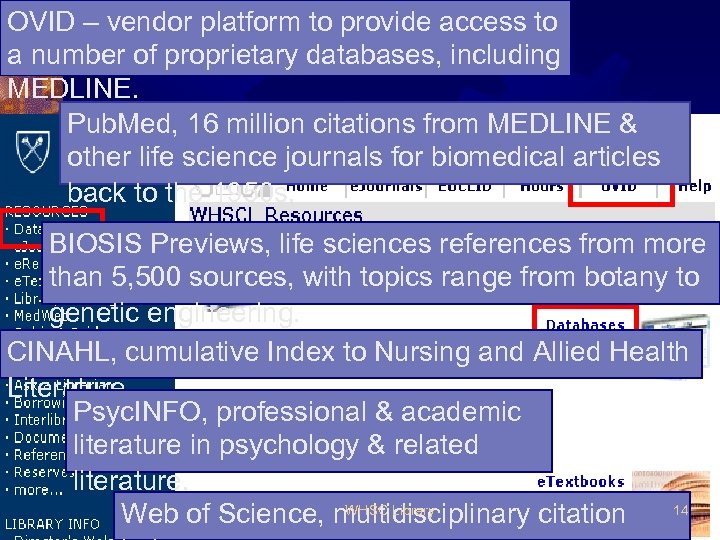 OVID – vendor platform to provide access to Access Databases a number of proprietary