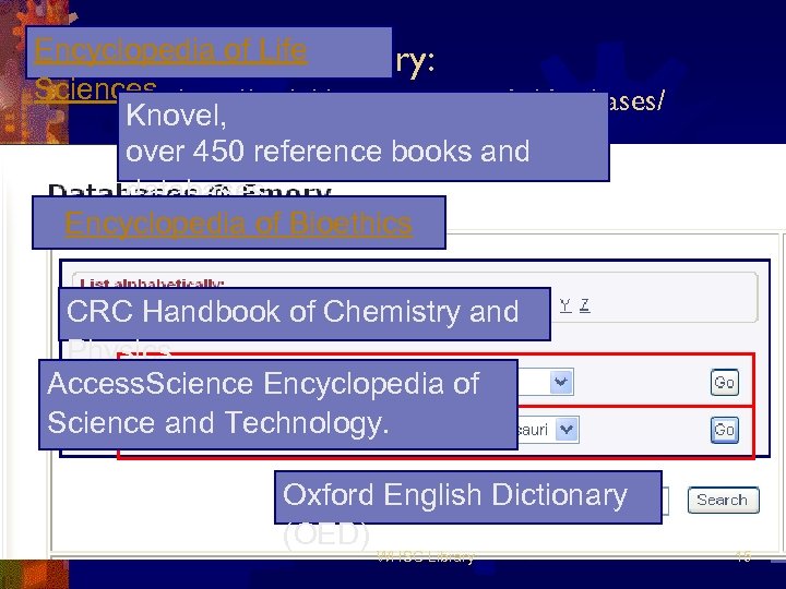 Encyclopedia of Life Emory: Databases @ Sciences http: //web. library. emory. edu/databases/ Knovel, over