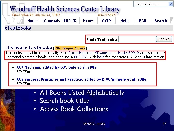  • All Books Listed Alphabetically • Search book titles • Access Book Collections