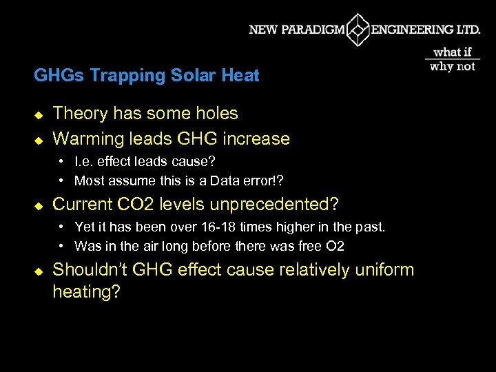 GHGs Trapping Solar Heat u u Theory has some holes Warming leads GHG increase