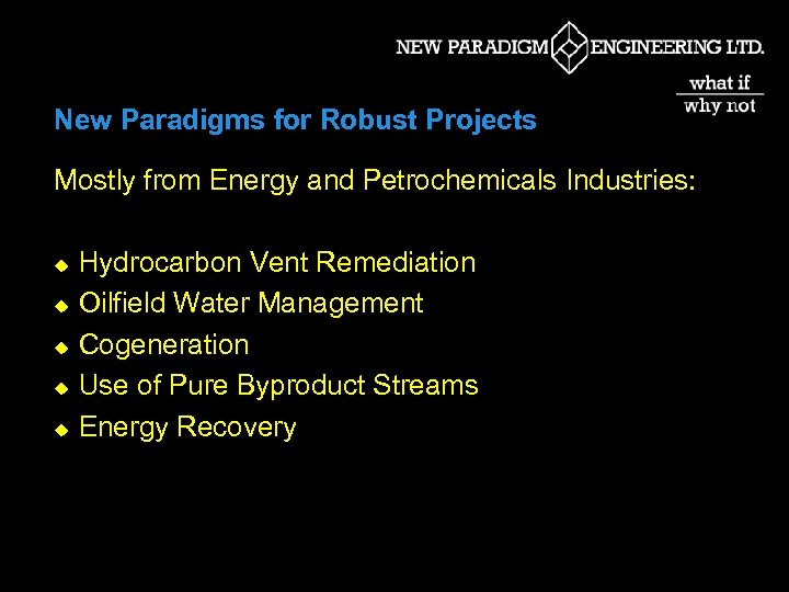 New Paradigms for Robust Projects Mostly from Energy and Petrochemicals Industries: u u u