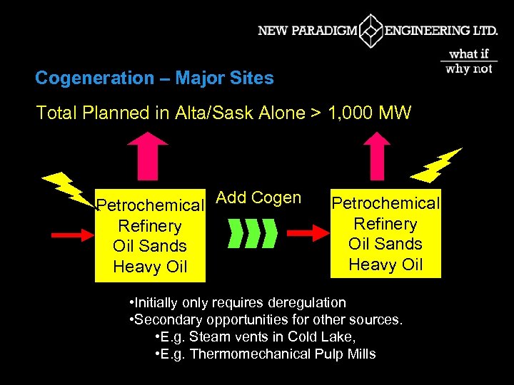 Cogeneration – Major Sites Total Planned in Alta/Sask Alone > 1, 000 MW Petrochemical