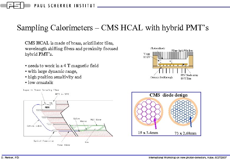 Sampling Calorimeters – CMS HCAL with hybrid PMT’s CMS HCAL is made of brass,