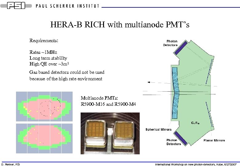 HERA-B RICH with multianode PMT’s Requirements: Rates ~1 MHz Long term stability High QE