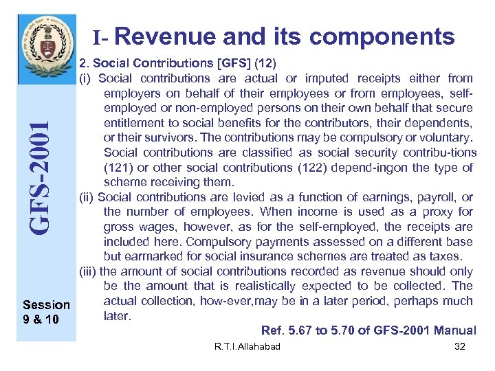 I- Revenue and its components GFS-2001 2. Social Contributions [GFS] (12) (i) Social contributions