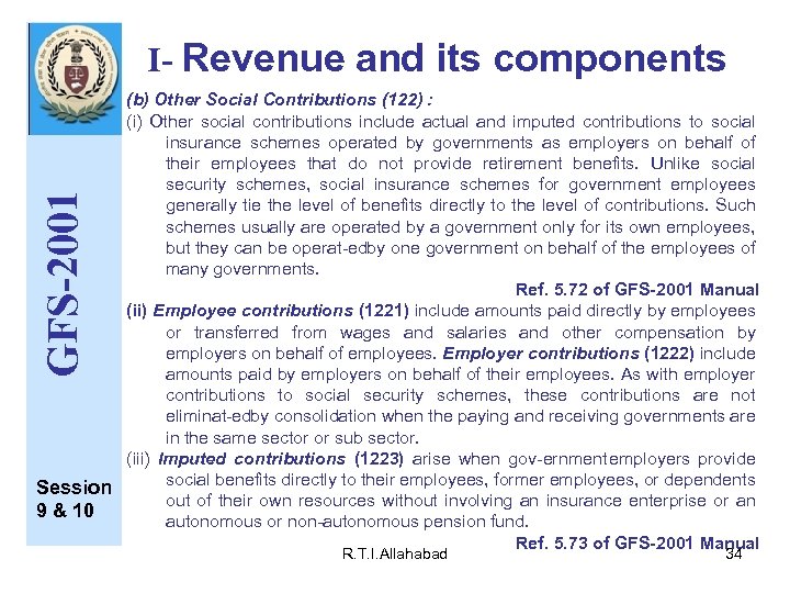 I- Revenue and its components GFS-2001 (b) Other Social Contributions (122) : (i) Other