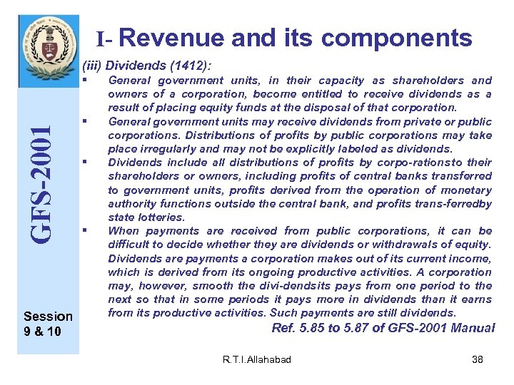 I- Revenue and its components (iii) Dividends (1412): GFS-2001 § Session 9 & 10