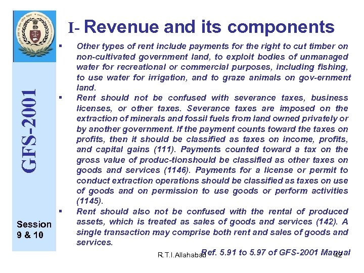 I- Revenue and its components GFS-2001 § § § Session 9 & 10 Other