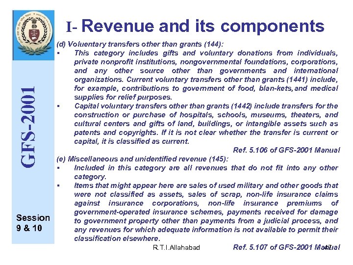 GFS-2001 I- Revenue and its components Session 9 & 10 (d) Voluentary transfers other