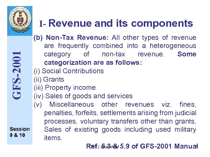 GFS-2001 I- Revenue and its components Session 9 & 10 (b) Non Tax Revenue: