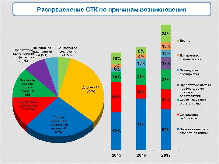 Распределение СТК по причинам возникновения 24% Другие Ликвидация Препятствие предприятия деятельности - 4 (5%)