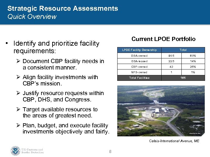 Strategic Resource Assessments Quick Overview Current LPOE Portfolio • Identify and prioritize facility requirements: