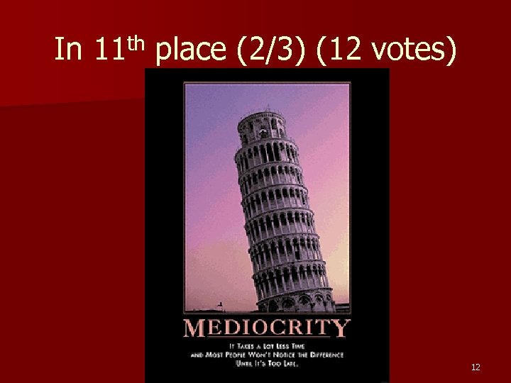 In 11 th place (2/3) (12 votes) 12 