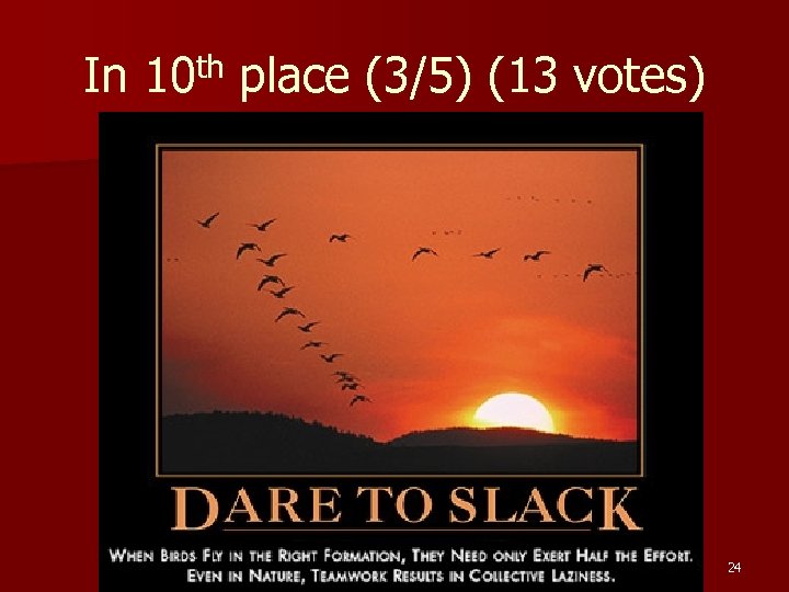 In 10 th place (3/5) (13 votes) 24 