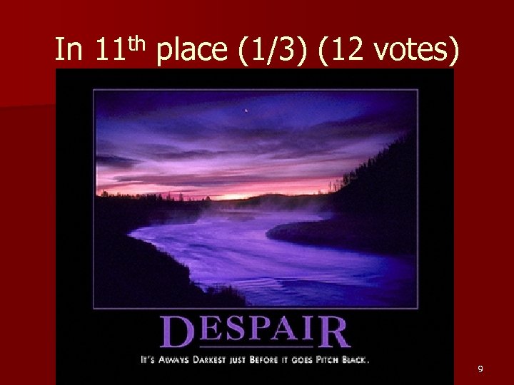 In 11 th place (1/3) (12 votes) 9 