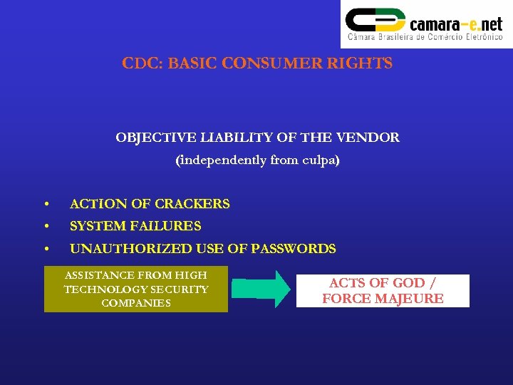 CDC: BASIC CONSUMER RIGHTS OBJECTIVE LIABILITY OF THE VENDOR (independently from culpa) • •