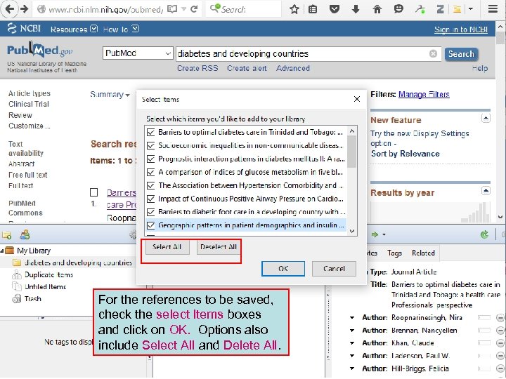 For the references to be saved, check the select Items boxes and click on