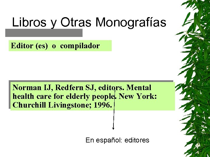 Libros y Otras Monografías Editor (es) o compilador Norman IJ, Redfern SJ, editors. Mental
