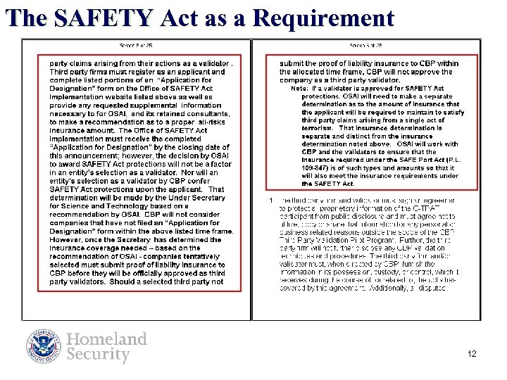 The SAFETY Act as a Requirement 12 12 