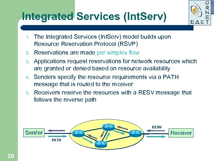 Integrated Services (Int. Serv) 1. 2. 3. 4. 5. The Integrated Services (Int. Serv)