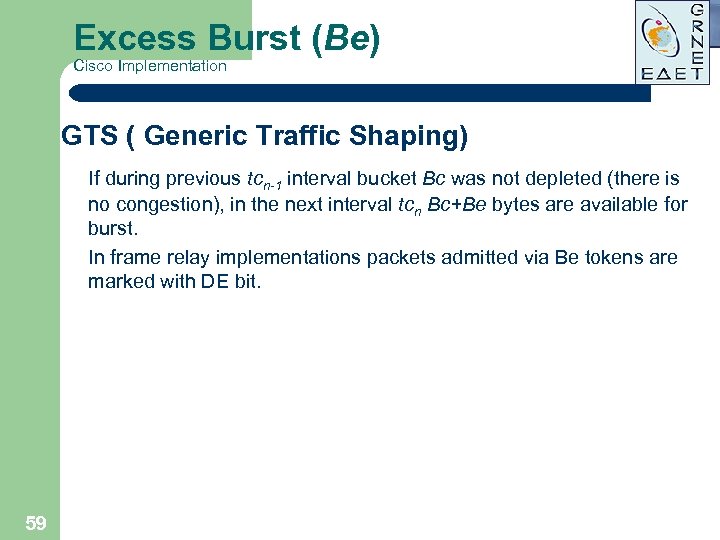 Excess Burst (Be) Cisco Implementation GTS ( Generic Traffic Shaping) If during previous tcn-1