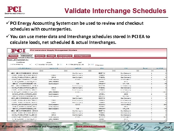 Validate Interchange Schedules ü PCI Energy Accounting System can be used to review and