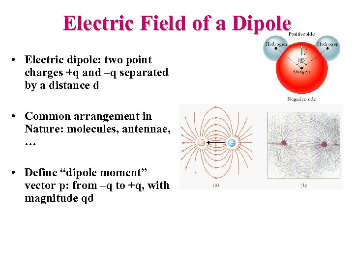 Electric Field of a Dipole • Electric dipole: two point charges +q and –q