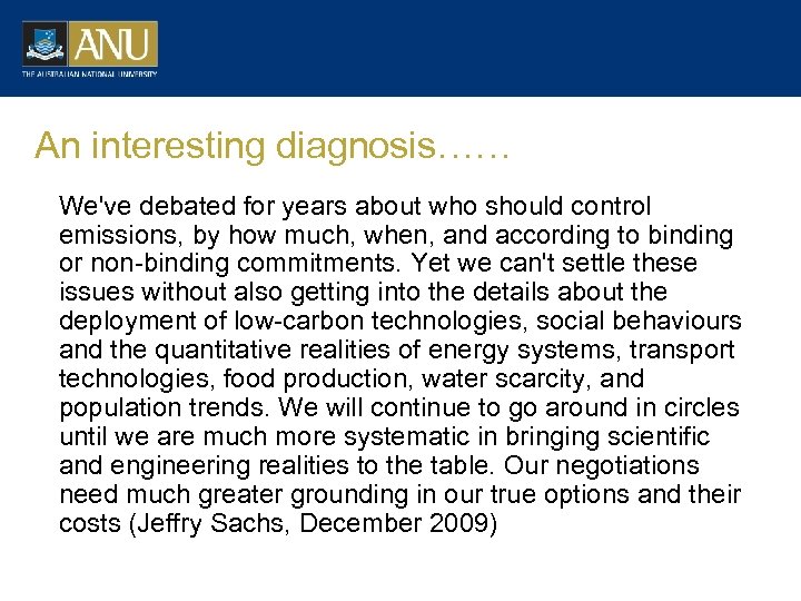 An interesting diagnosis…… We've debated for years about who should control emissions, by how