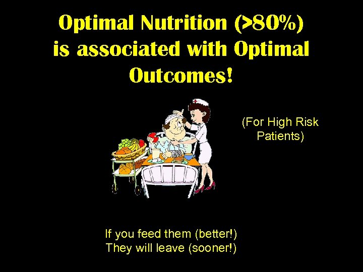 Optimal Nutrition (>80%) is associated with Optimal Outcomes! (For High Risk Patients) If you